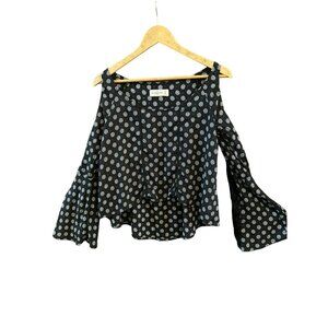 Vintage Abercrombie & Fitch Women's XS Black Floral Bell Sleeve Blouse 1990s Y2K